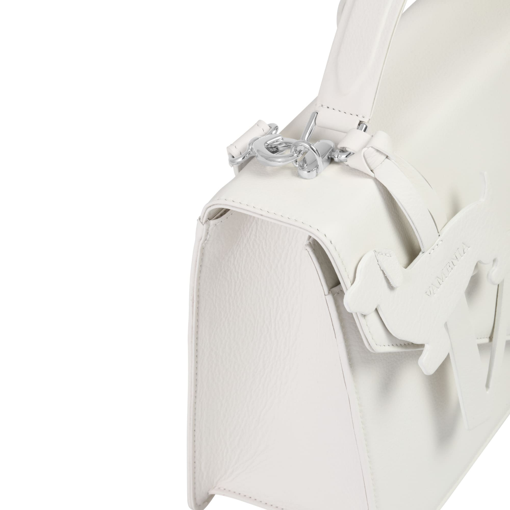Handle Bag with shoulder strap made of calfskin white
