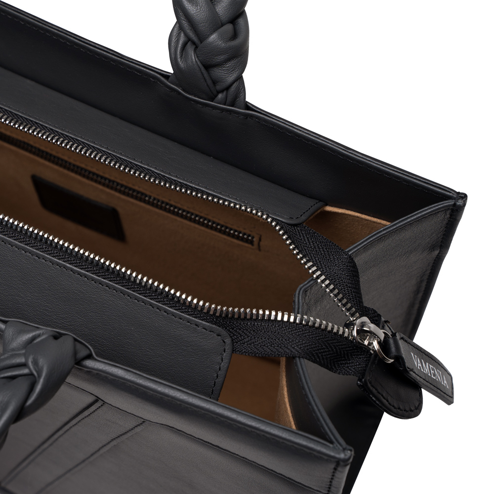 Handtasche aus glattem Kalbsleder mit geflochtenen Henkeln -VESTA-