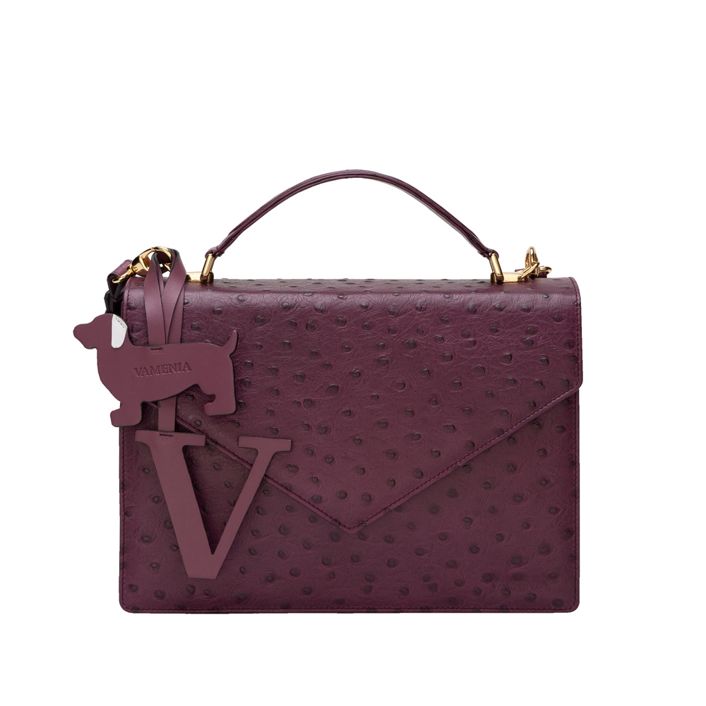 Henkeltasche mit Umhängegurt aus geprägtem Kalbsleder Violett -SPES-