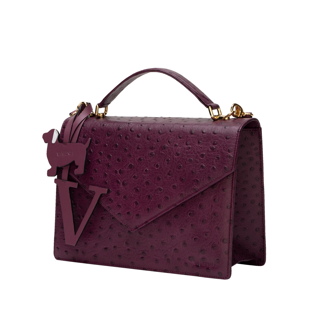 Henkeltasche mit Umhängegurt aus geprägtem Kalbsleder Violett -SPES-