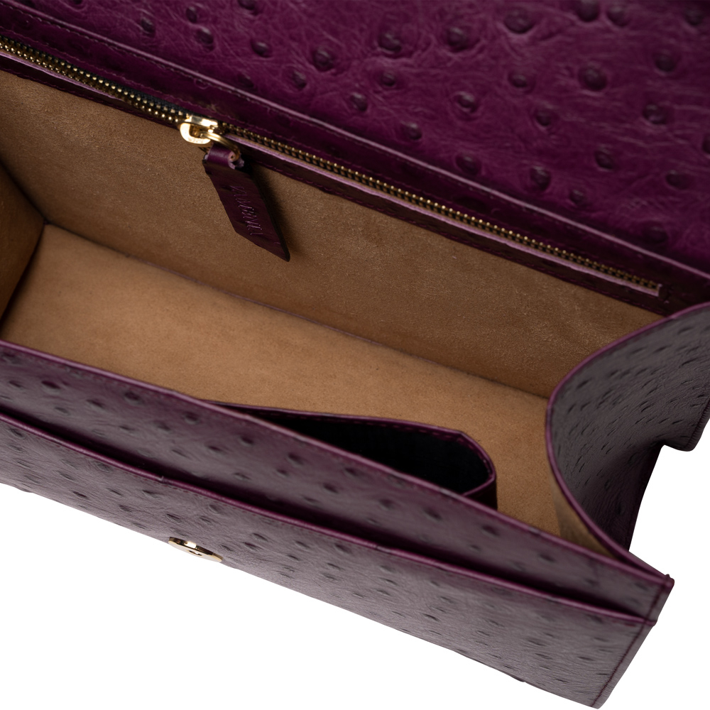 Henkeltasche mit Umhängegurt aus geprägtem Kalbsleder Violett -SPES-