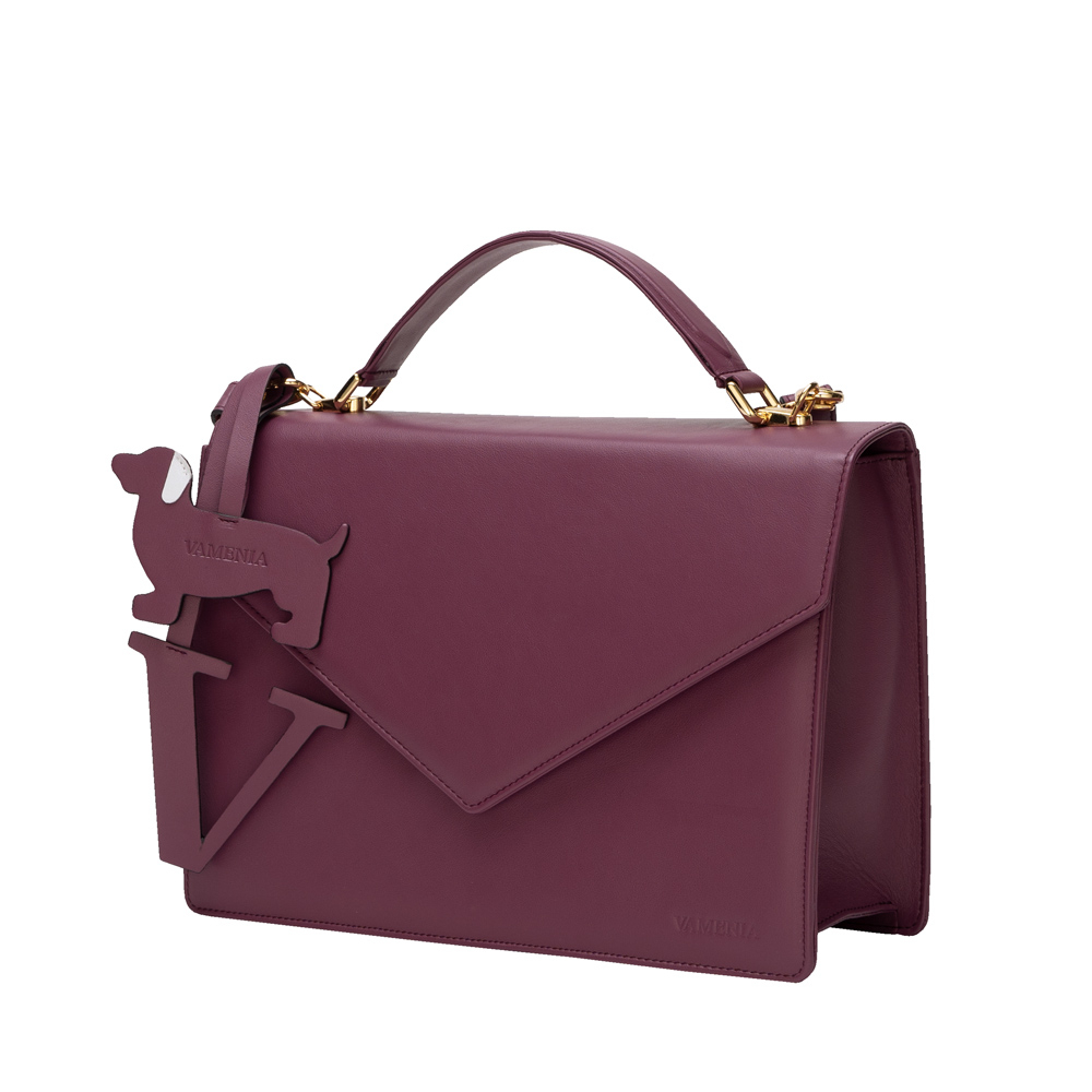 Henkeltasche mit Umhängegurt aus Kalbsleder Magenta -SPES-