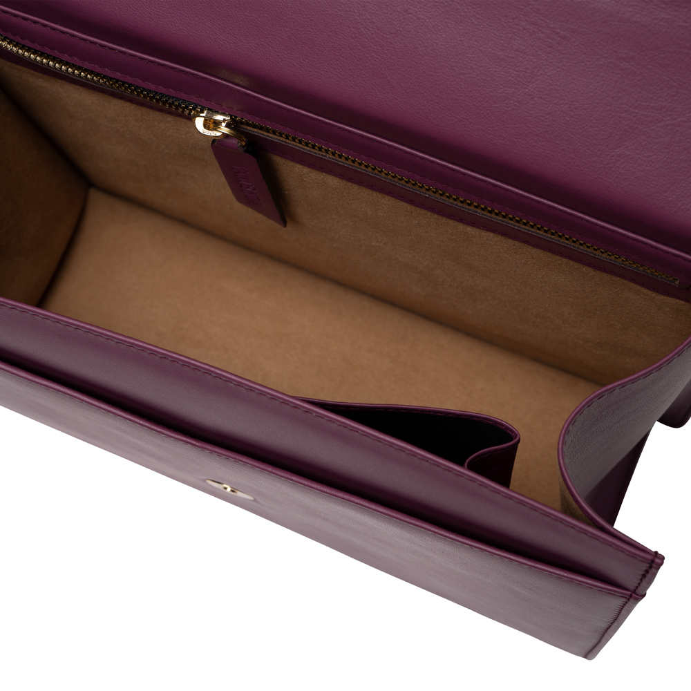Henkeltasche mit Umhängegurt aus Kalbsleder Magenta -SPES-