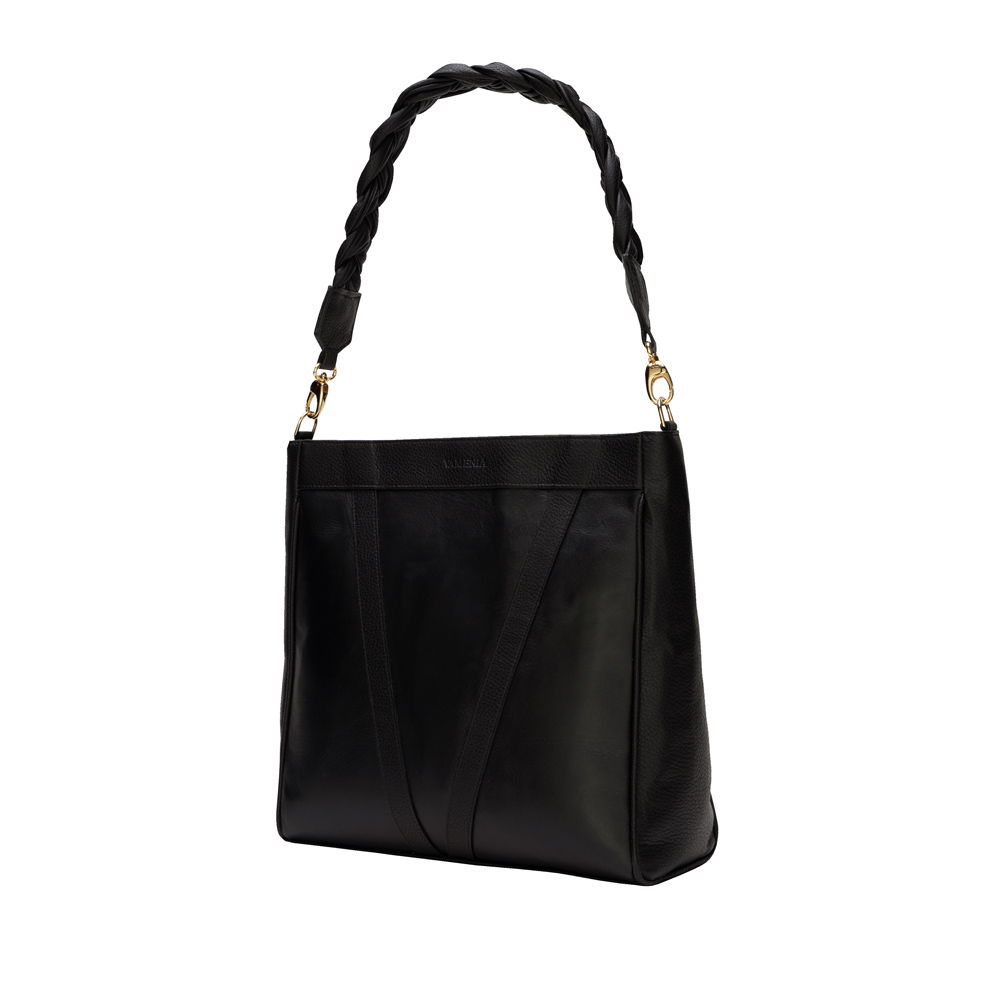Shopper mit Magnetverschluss aus Kalbsleder Schwarz -DIANA-