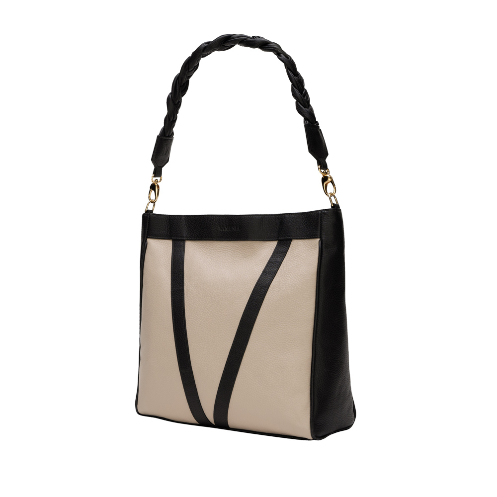 Große Shopper mit Magnetverschluss aus Kalbsleder Beige -DIANA-