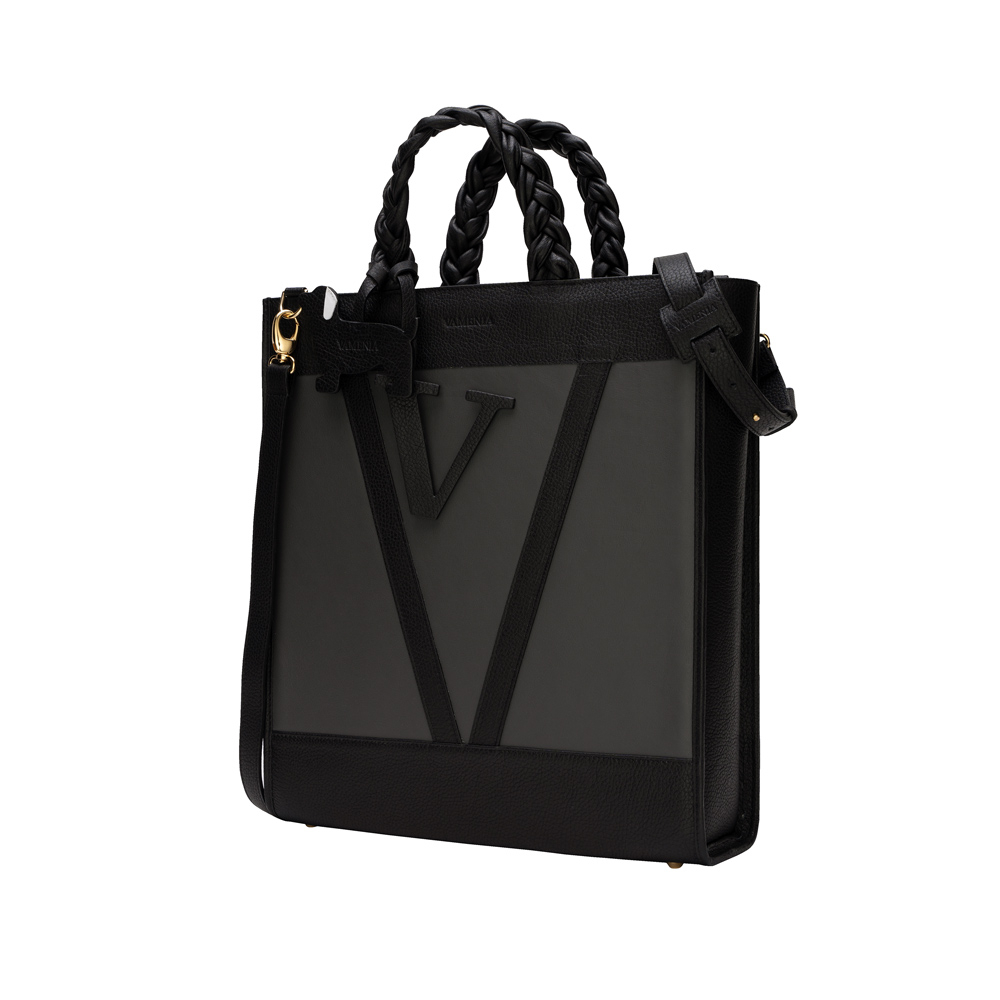 Tote Bag Handtasche aus glattem Kalbsleder mit geflochtenen Henkeln -SOL-