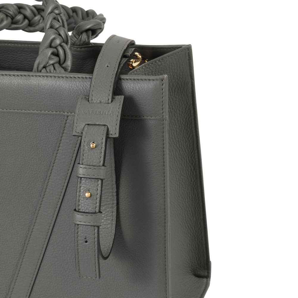 Handbag made of calfskin with braided handles magenta -VESTA-
