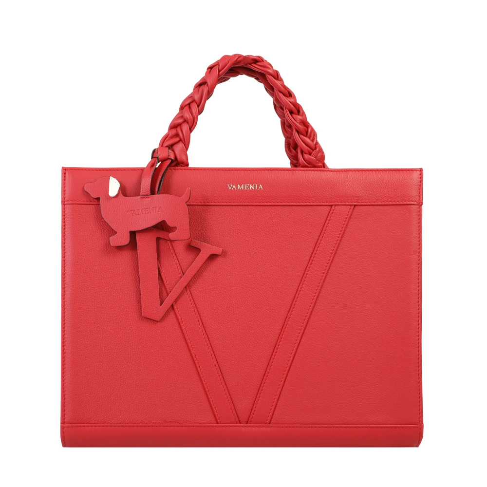 Handtasche aus Kalbsleder mit geflochtenen Henkeln Rot -VESTA-