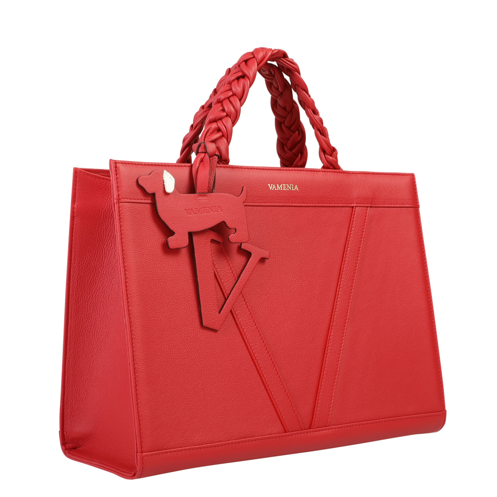 Handtasche aus Kalbsleder mit geflochtenen Henkeln Rot -VESTA-
