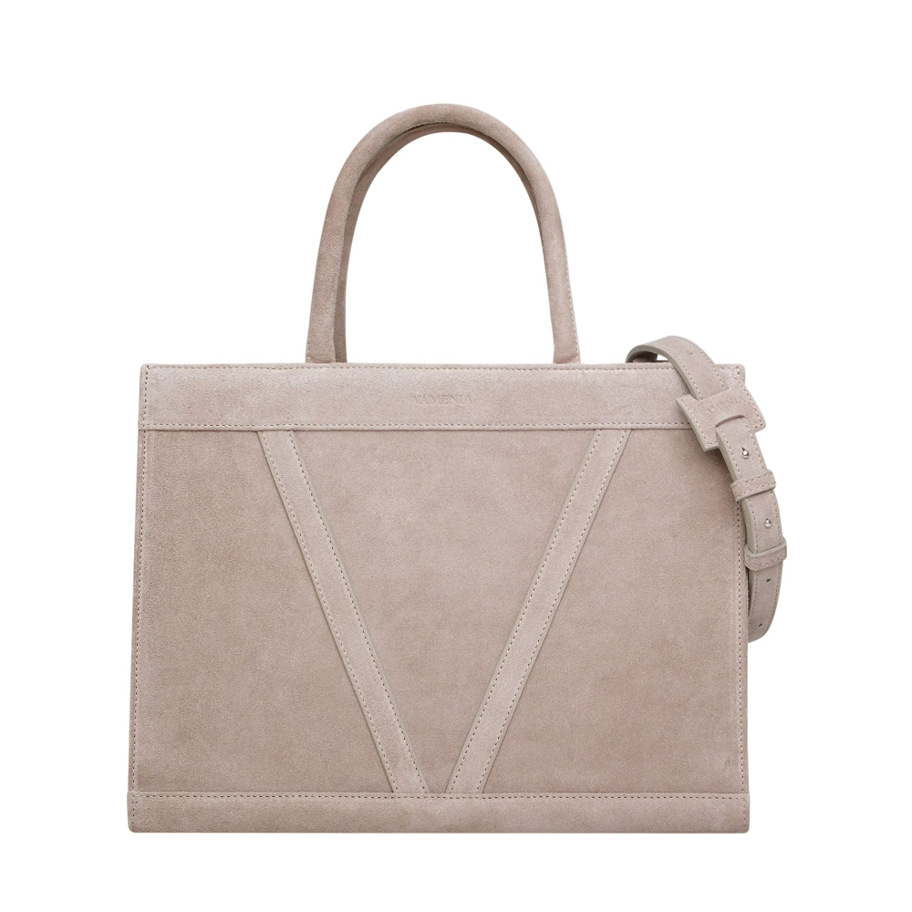 Handtasche aus hochwertigem Wildleder in Greige