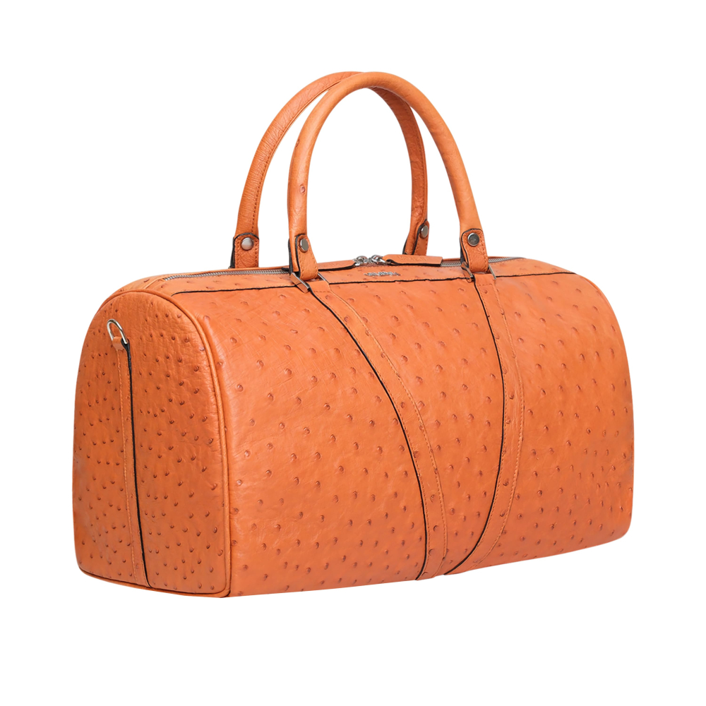 Small Travel Bag in Ostrich Leather Cognac