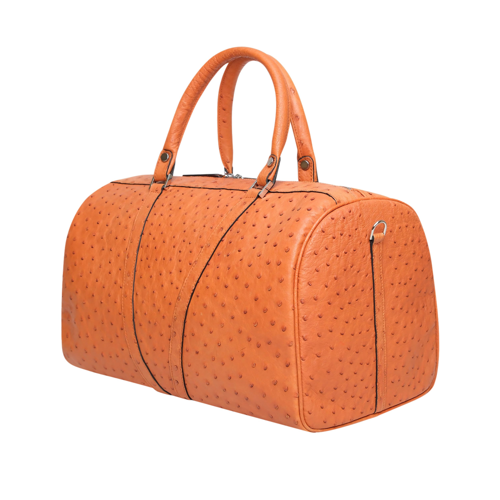 Small Travel Bag in Ostrich Leather Cognac