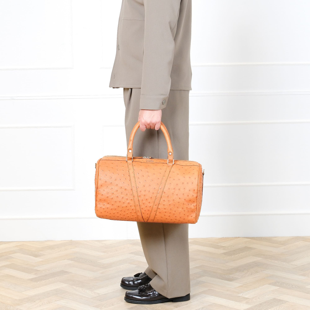 Small Travel Bag in Ostrich Leather Cognac