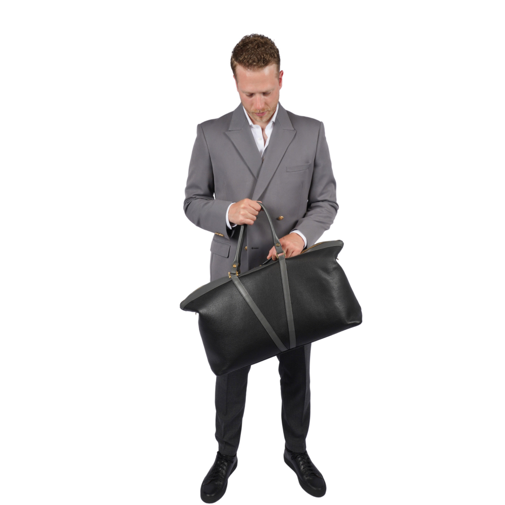 Travel bag made of calfskin black gray-VIRTUS-