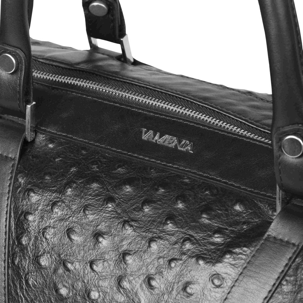 Travel bag M made of black leather -MERKUR-