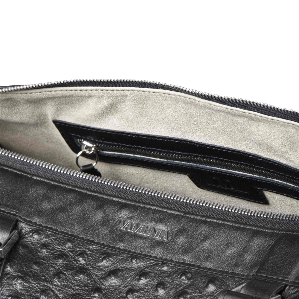 Travel bag M made of black leather -MERKUR-