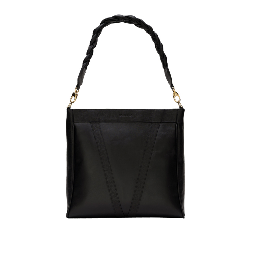 Shopper mit Magnetverschluss aus Kalbsleder Schwarz -DIANA-
